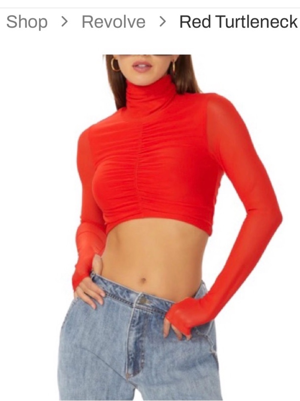 AFRM Red Ruched Sheer Turtleneck Crop Top